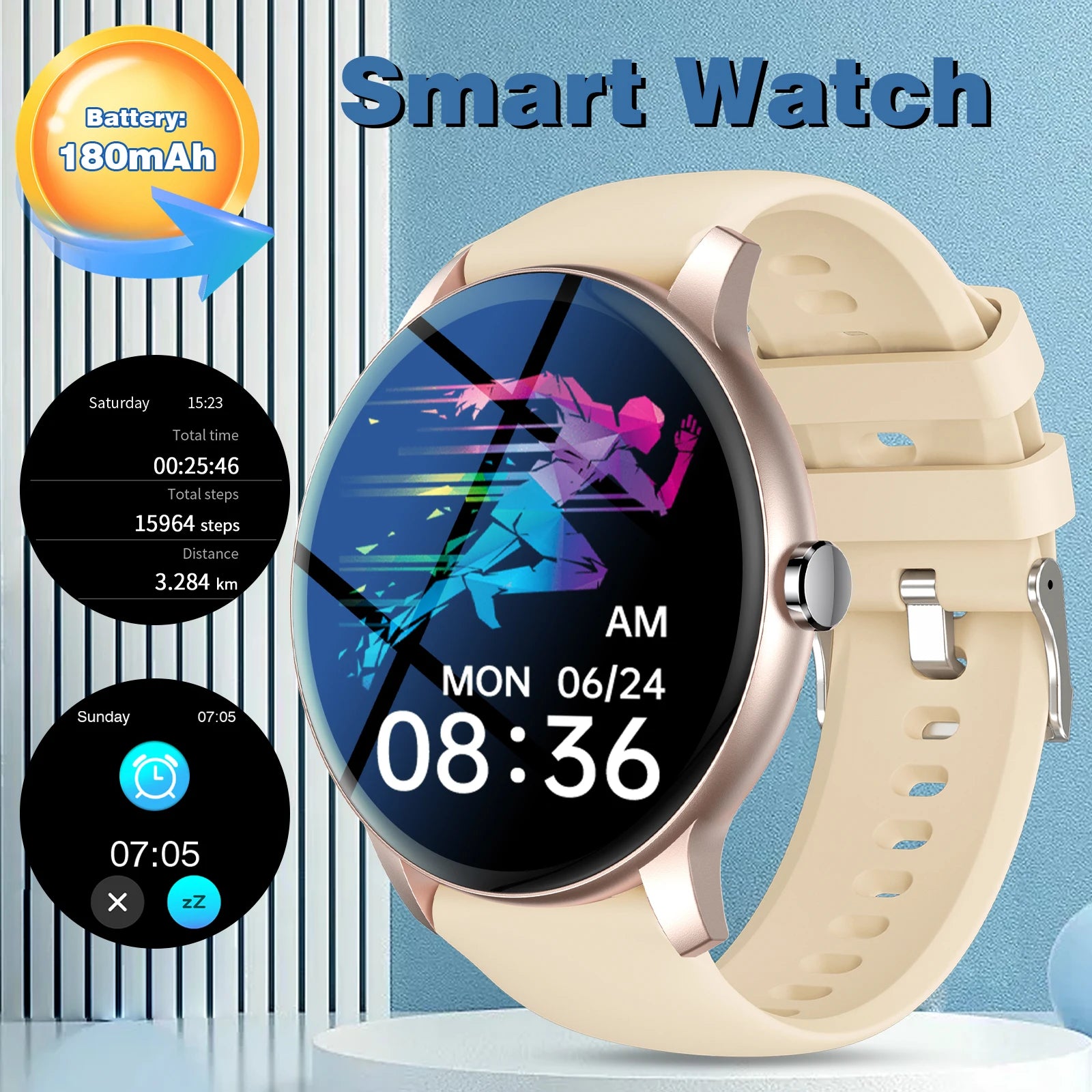 2025 Smart Watch for Men Women Round HD Screen: Long Battery Life (180mAh) Fitness Tracker Step Counter Distance & Alarm Clock United States Gloden S03403c6b35f04954917caaf7665a1b29Q Red, White and Blue Products Store